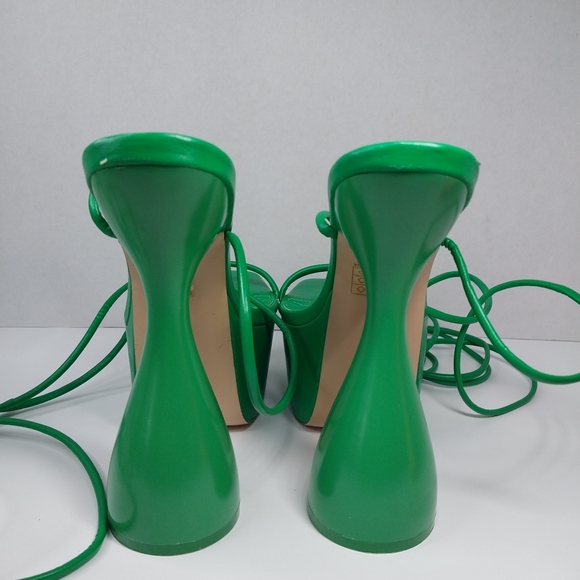 Public Desire Size 8 Anabele Green Pu Lace Up Cylinder Platform Heels Shoes - Picture 7 of 16